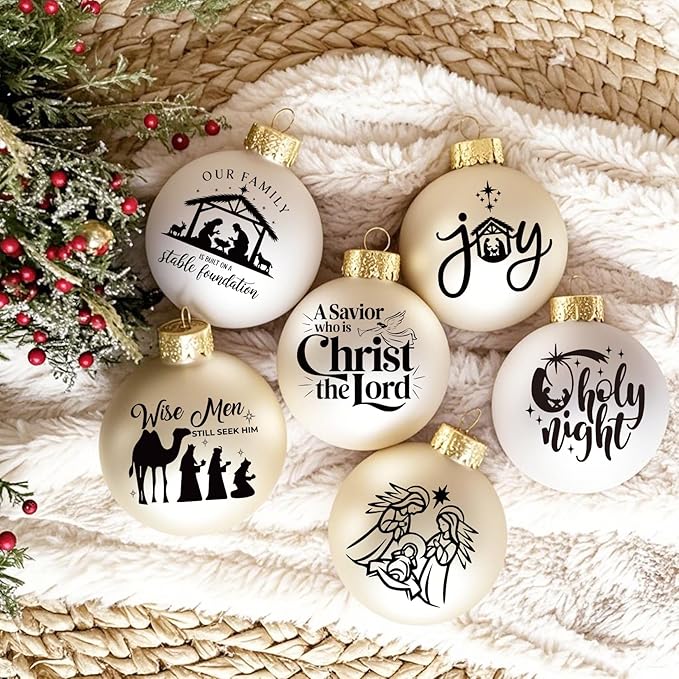 80Pcs Christmas Nativity Decals for Crafts Vinyl Christmas Word Stickers for Glass Jars Nativity Stickers Mason Jar Decals for Ornaments Ball Glass Cup Bottle Decoration(joy3in80)