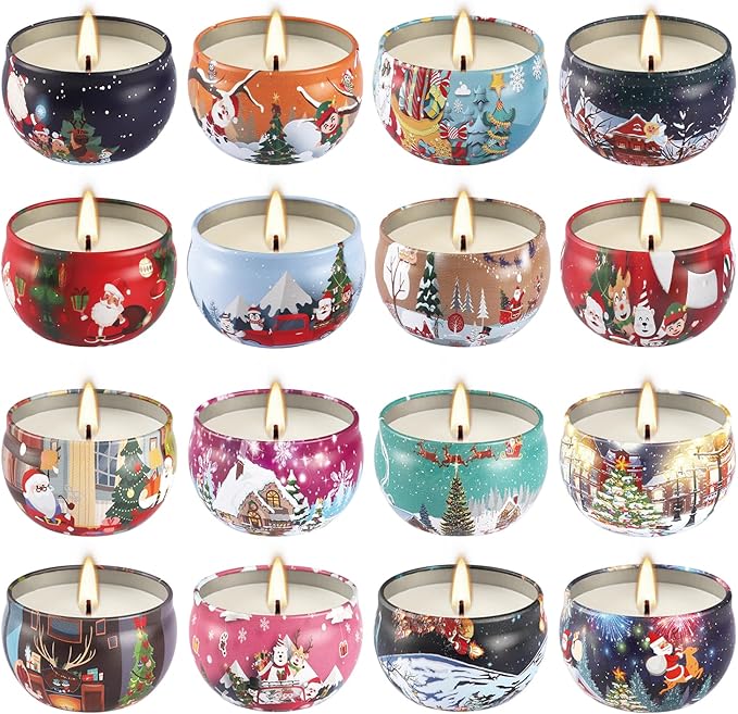 16Pack Christmas Scented Candles Gift- Aromatherapy Candle-Soy Wax-Long Lasting Burn time, Christmas Thanksgiving Gifts for Women，Advent &Home Decor.