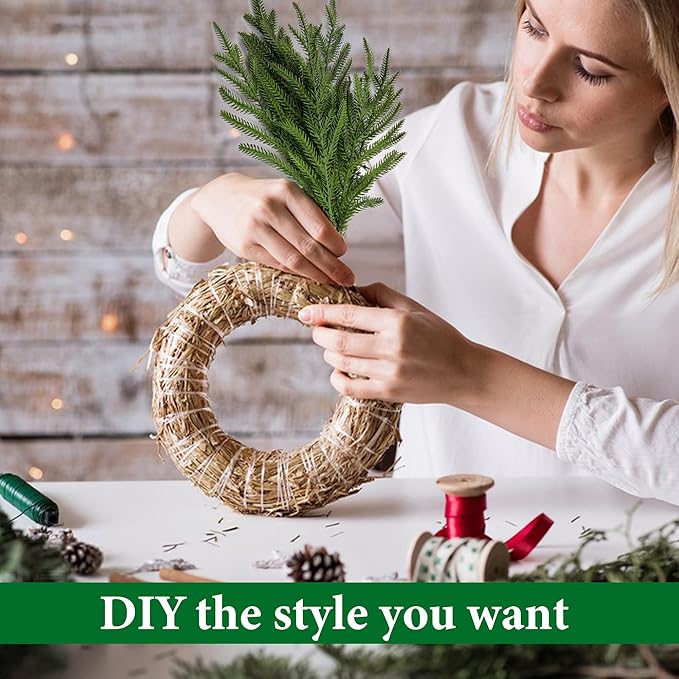 15 Pcs Christmas Norfolk Pine Branches, 19" Extra Length Fake Greenery Norfolk Pine Stems Sprigs, Artificial Xmas Branches Plants Pines Needles for DIY Craft Garland Home Garden Decor