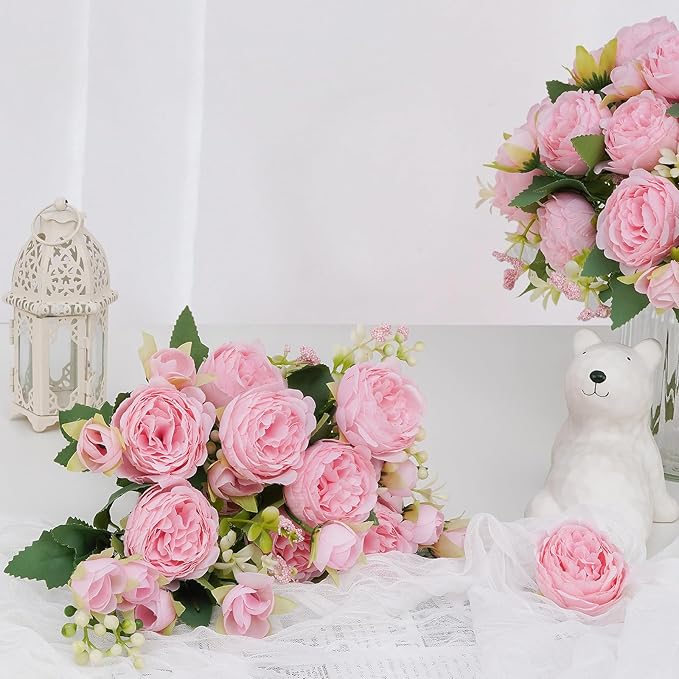 MARTINE MALL 2 Packs Peonies Artificial Flowers, Light Pink Artificial Peonies, Silk Peonies Flowers Fake Peonies Artificial Flowers Peonies Bouquet for Centerpiece Table Wedding Party Home Decor