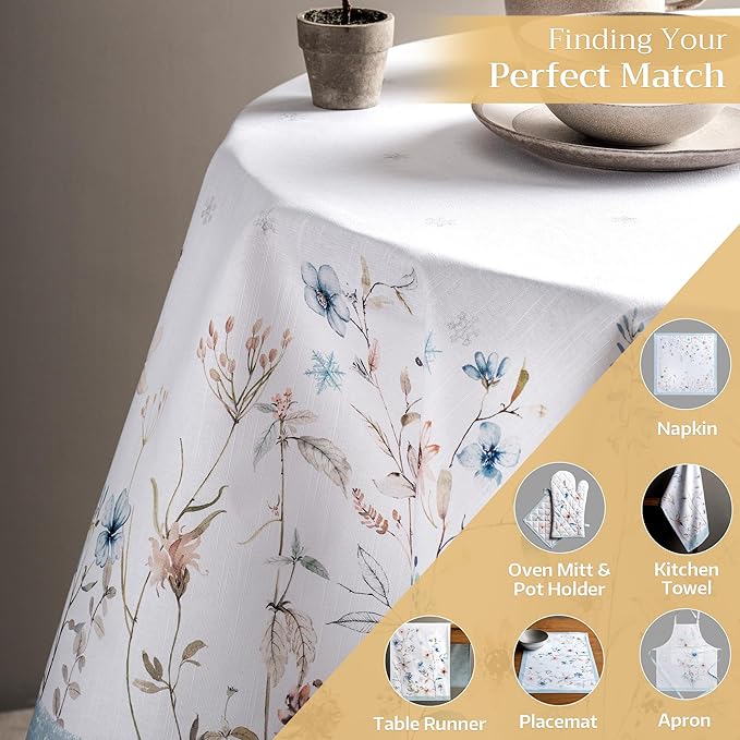 Maison d' Hermine Table Cloth Round Table 100% Cotton 69 Inches Fall Tablecloth Reusable Everyday Use for Thanksgiving Christmas Decorations Dining Farmhouse Party (Ice Florals)