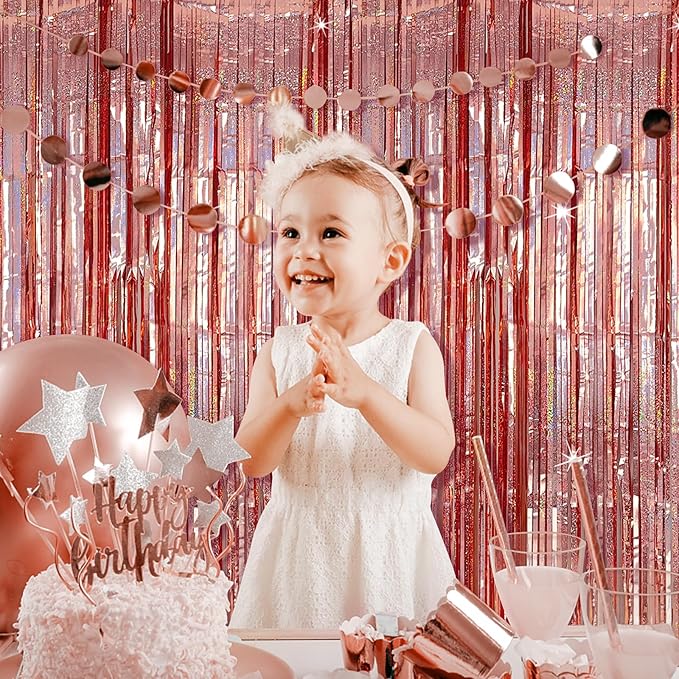 Tinsel Curtain Party Backdrop Rose Gold Birthday Decorations 2 Packs Glitter Foil Fringe Curtain Party Decor Streamers Photo Booth for Birthday Christmas Wedding Halloween Graduation Decorations