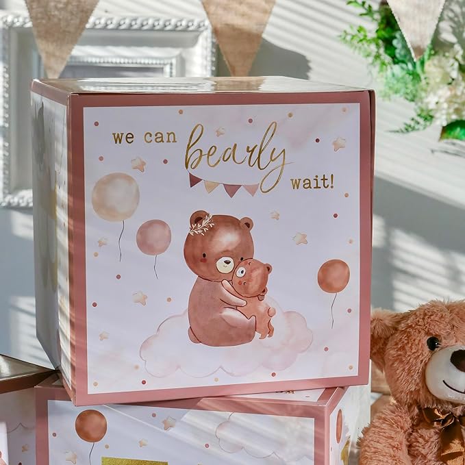 Kate Aspen We Can Bearly Wait Baby Shower Decorations, Baby Boxes with Letters for Baby Shower, Gender Reveal Decor Photo Prop & Forest Animal Nursery Decor (Set of 4 Blocks Spells B-A-B-Y)