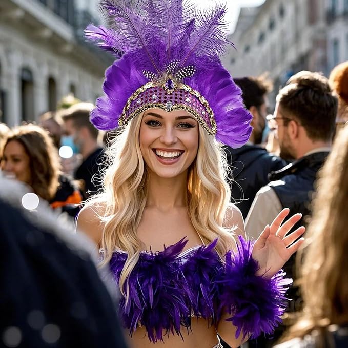 Women's Carnival Feather Headpieces Sequin Headdress for Wedding Masquerade Party Cosplay Feather Headbands
