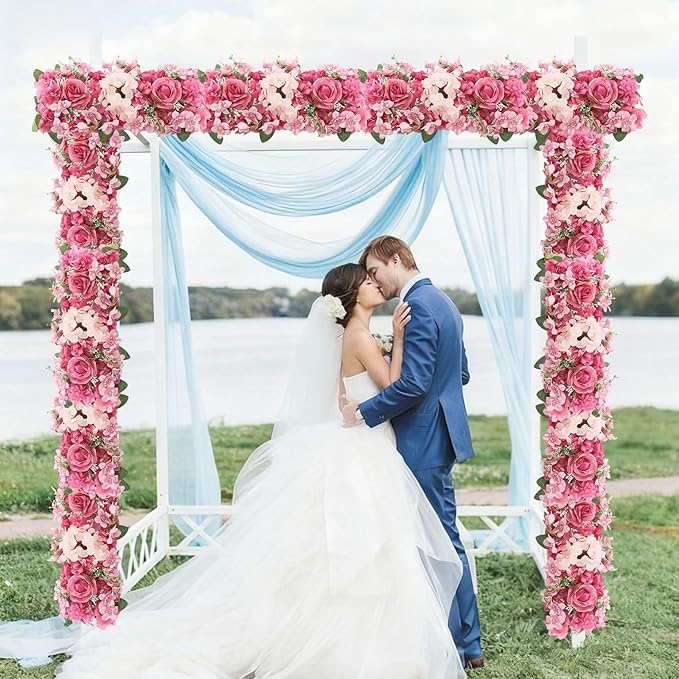 6 Pack Artificial Peony Garland,Wedding Arch Artificial Flower Panels,Flowers Wall Backdrop Panel for Wedding Dining Table Christmas Home Party Decor (Pink &Purple)