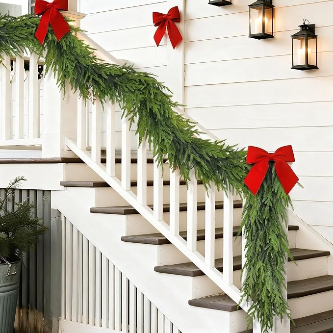 2 Pcs 6 Ft Artificial Norfolk Pine Garlands, Real Touch Winter Pine Garland, Green Artificial Greenery Garland for Table, Mantle, Wall, Indoor, Outdoor Christmas Decorations (2, 6 FT)