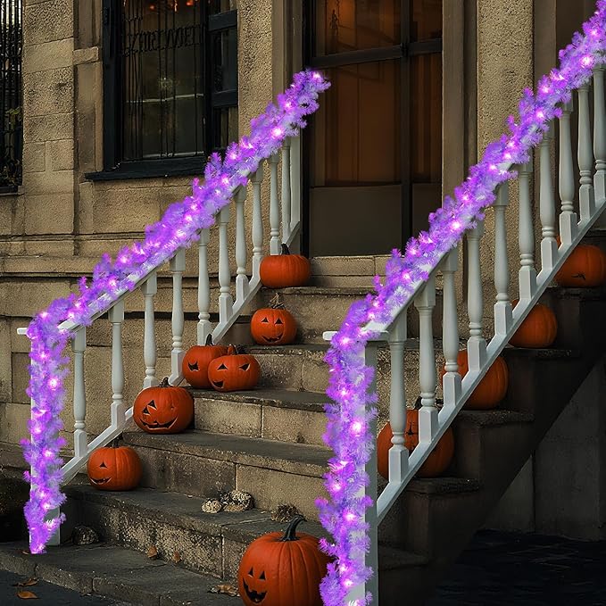 WONDER GARDEN 9FT Halloween Garland with Lights Artificial PVC Halloween Hanging Garlands for Mantle Fireplace Wall Table Room Party Office Holiday Home Decor