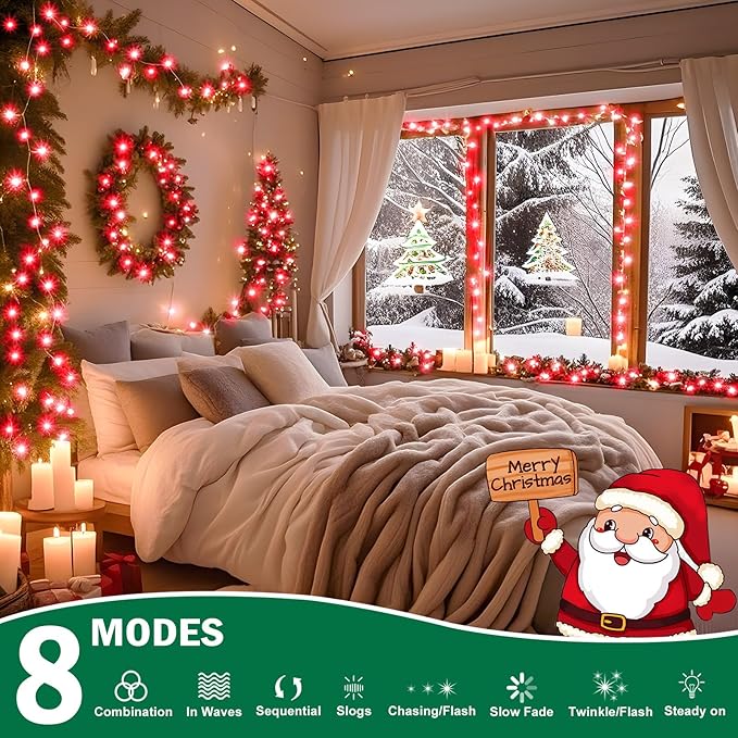 SAUIRS 403FT 1000 LED Christmas Lights Outdoor String Lights with 8 Modes Timer Waterproof Fairy Light Plug in for Outside Indoor Party Xmas Palm Tree Yard Wedding Decorations(Red)