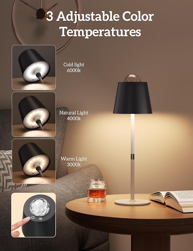 Joyzy Table Lamp with Projector Lighting, Wireless Wine Bottle Lamps Rechargeable Wine Bottle Lights Water Wave Ripple Projection Liquor Bottle Room Decoration Light Ambient for Bar Restaurants