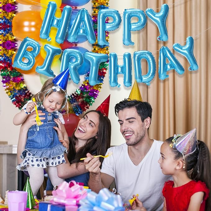 Accevo Light Blue Happy Birthday Balloons Banner 16 Inch Foil Letters Balloons Happy Birthday Sign Banner 3D Happy Birthday Balloons for Kids, Child, Adults, Boys & Girls Birthday Party Decorations