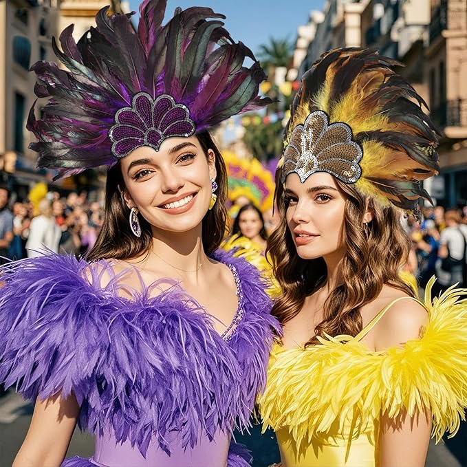 Women's Carnival Feather Headpieces Sequin Headdress for Wedding Masquerade Party Cosplay Feather Headbands