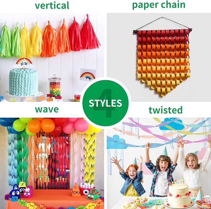 Large Crepe Paper Streamers 6 Rolls 2.2 Inch x 123 Ft/Roll Party Streamers for Party Backdrop Craft Tissue Paper Decorations Wedding Birthday Graduation Decor DIY Supplies - Macaron