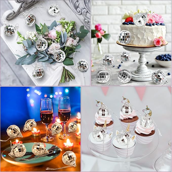 Lenwen 100 Pcs 2 Inch Mini Disco Balls Ornaments Hanging Disco Party Decorations Bulk 70s Reflective Silver Mirror Ball for Party Decor Supplies Tree Wedding Birthday Props Mardi Gras