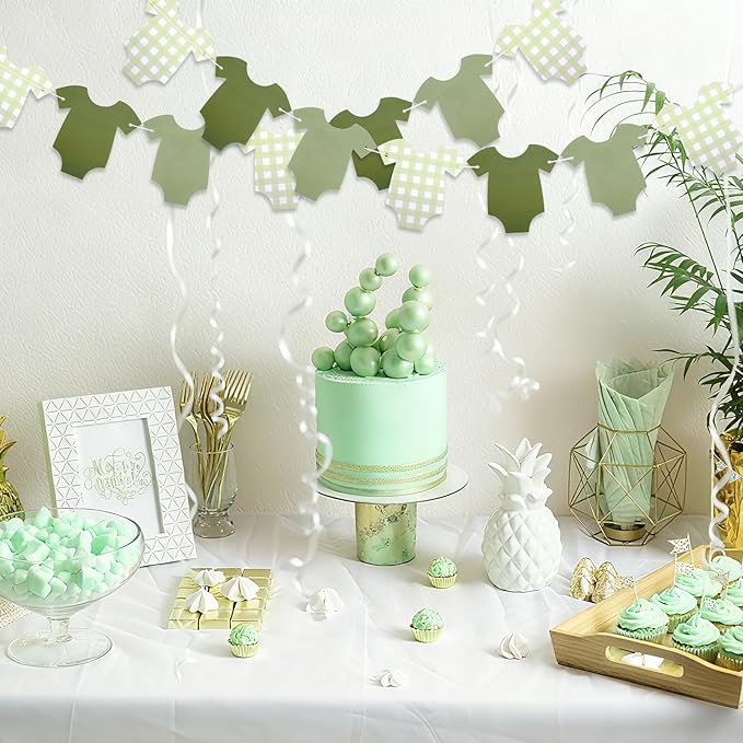 Green Bodysuit Banner, Green Plaid Onesie Garland Baby Shower Banner, Girl Boy Baby Shower Decor, Showers Bunting Gender Reveal Decorations