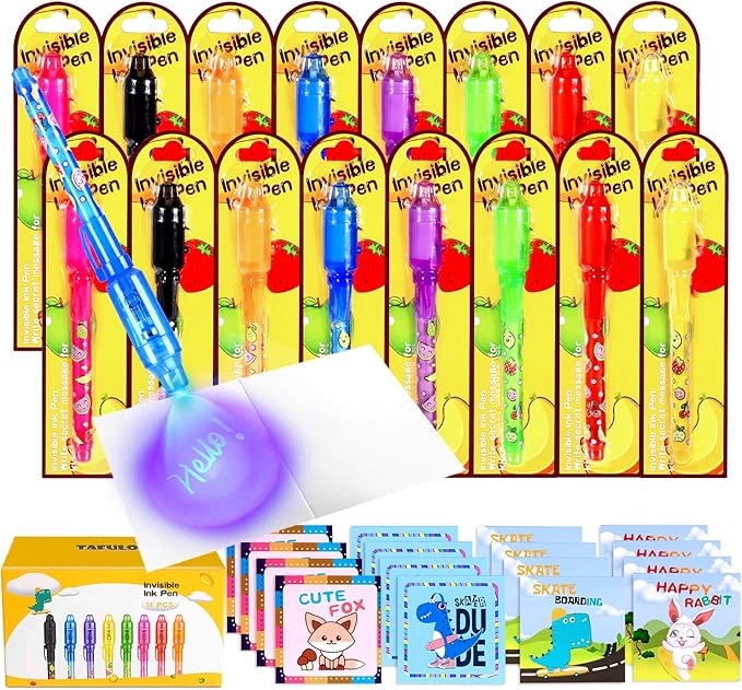 TAFULOR Invisible Ink Pen for Kids, Birthday Party Favors for Girls Boys, Spy Pens with UV Light Secret Message Magic Markers, Goody Bag Stuffers Toys for 4-12 Year Old Girls Boys Gift (16PCS)