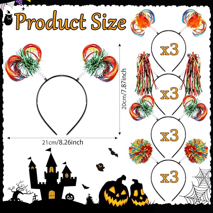 Censen 12 Pcs Christmas Pom Pom Headbands Spirit Party Headwear Tinsel Ponytails Head Bopper for Birthday Holiday