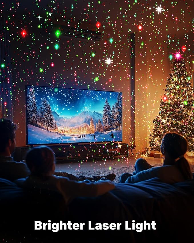 Brighter Laser Christmas Lights Projector Outdoor, 2025 Upgraded 2 Colors Red Green Gypsophila Moving Twinkle Stars Light Show, Holiday Projector Landscape Spotlight Decorations for House/Garden/Party