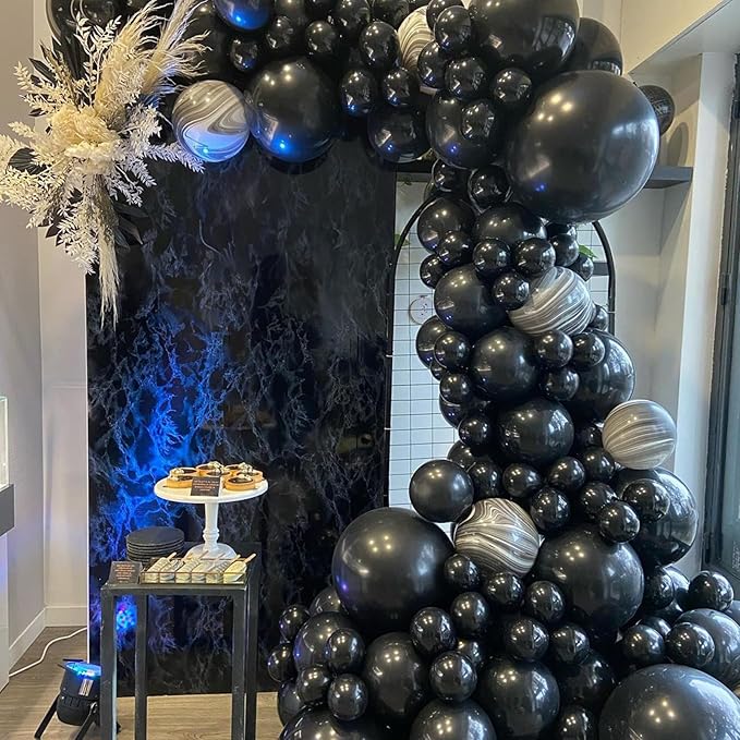 Black Balloon Garland Kit, Black Balloons Different Sizes 113 Pack 18/12/10/5'' Matte Black Latex Balloons Black Helium Party Balloon Arch for Birthday New Year Party (QQ-113)