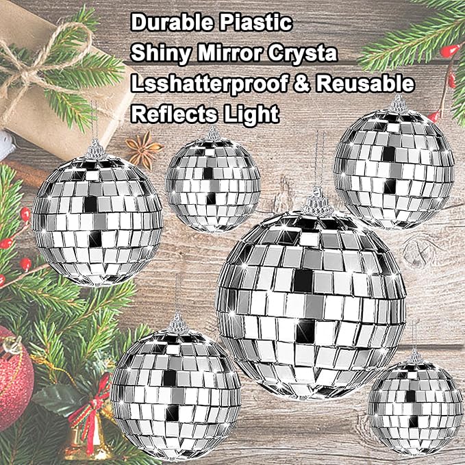 36 PCS Mirror Disco Ball,Mini Disco Balls Decoration,Disco Party Decorations Reflective Mirror Ball Ornaments,Small Silver Hanging Disco Balls for Christmas Tree,Themed Party,Wedding,4 Sizes