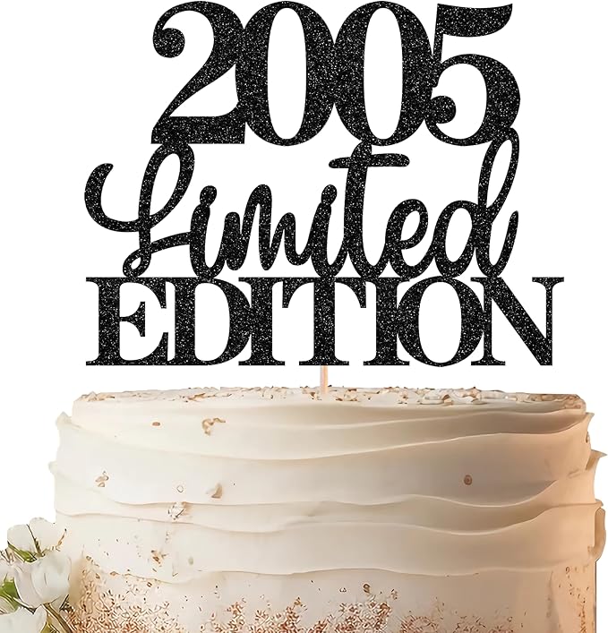 Limited EDITION 2005 Cake Topper - Black Glitter Happy 20th Birthday Party Cake Decoration Supplies, Cheer to 20 Years Cake Bunting Decor for 20th Birthday Party Photo Booth Props