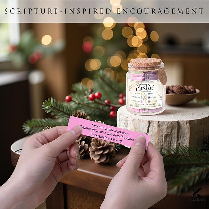 Bible Verse Jar for Best Friend – 92 Color-Coded Scriptures for Encouragement, Inspirational Birthday Gift for Women, Bestie Keepsake Jar, Christian Christmas Gifts for Women
