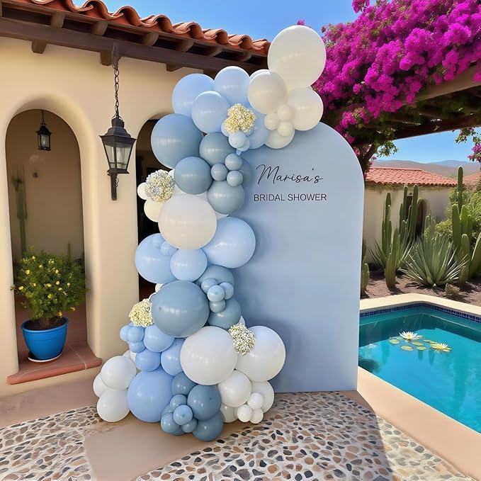 Dusty Blue Balloons Arch Kit 138 Pcs Light Blue and White Balloon Arch Garland Bow Party Balloons for Baby Shower Gender Reveal Wedding Birthday Decorations Boy Gender Reveal
