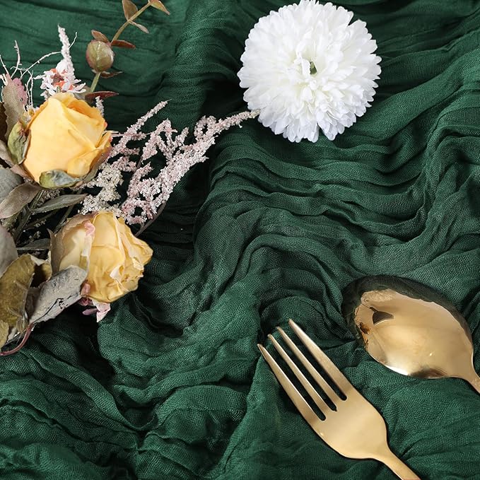 6 Pack Christmas Table Runner Emerald Green Cheesecloth Table Runner 10FT Boho Gauze Fabric 35 x 120 Inch Rustic Runner for Centerpiece Wedding Decor Baby Shower Party Table Decoration