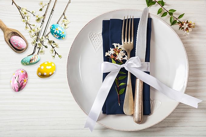 Ruvanti Premium Linen Napkins Set of 6-20x20 Inch, Classic Hemstitch, Mitered Corner Cloth Napkins ‎‎- Soft, Elegant Dinner Napkins Cloth Washable for Weddings, Parties, Everyday Use - Navy