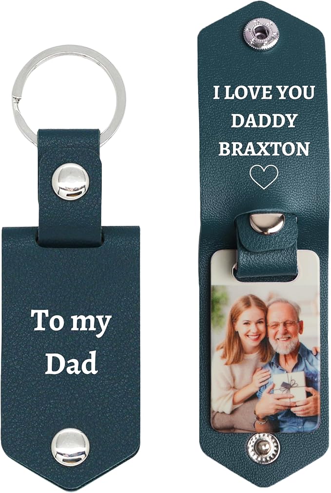 Personalized Photo/Text Leather Keychain for Men Womens Custom Picture Key Chains Memorial Gifts for Family Lover