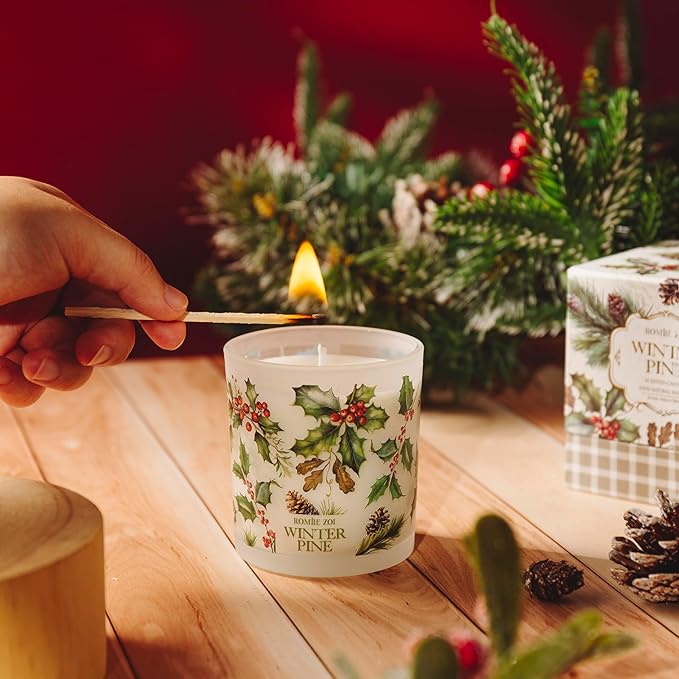 ROMIIE ZOI Christmas Scented Jar Candle - 6oz Soy Wax Candle - Winter Pine Infused with Sweet Pine Aroma - with Beautiful Keepsake Box Special for Christmas/Holiday Gifts