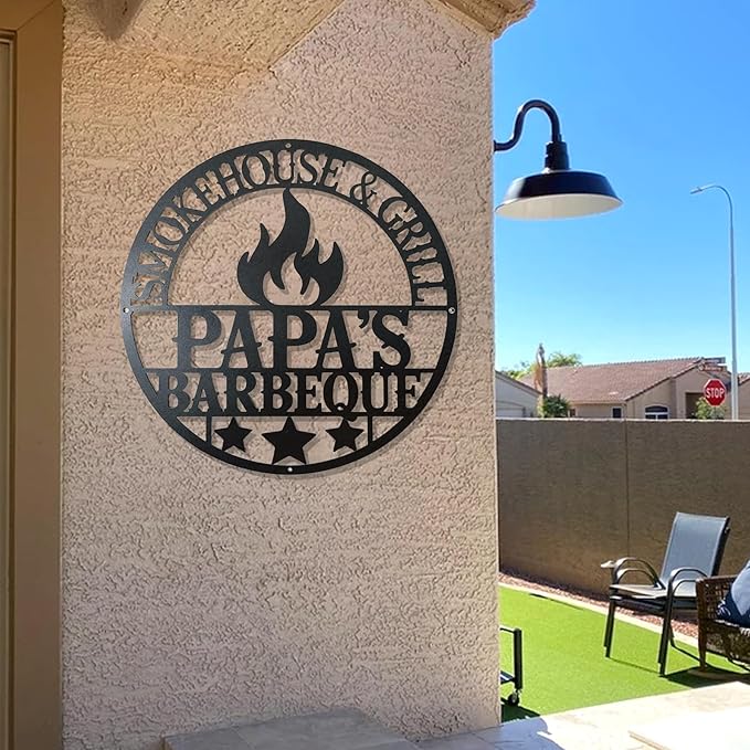 Custom BBQ Metal Sign - Personalized Grill Name Hanging Decor - Outdoor Kitchen Bar Accessories - Housewarming, Birthday Gift for Dad, Grandpa, Husband