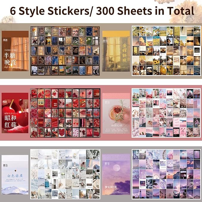 600 Pieces Washi Sticker Set, 12 Set Scrapbooking Diary Planner Album Diary Notebook, Scrapbooking Sticker Journaling Supplies for DIY Arts and Crafts Card Making Laptop Decoration