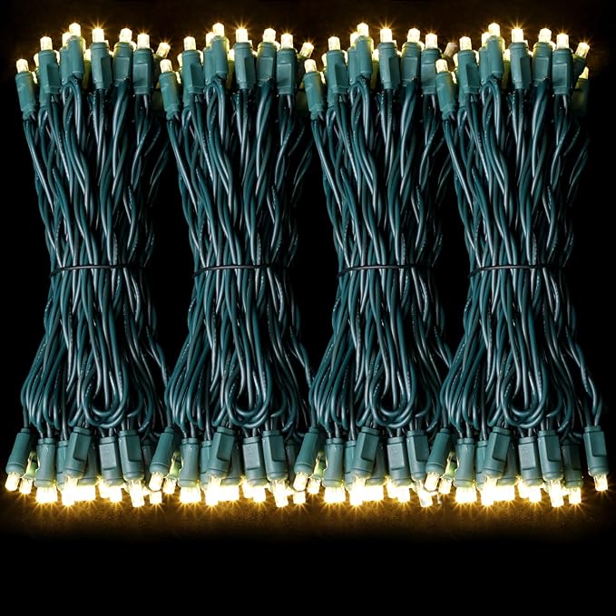 LAMPHOME 50Count String Lights, LED Christmas Lights, 6" SPACING,100% Quickly Twinkle,Green Wire,Warm White,Commercial Grade