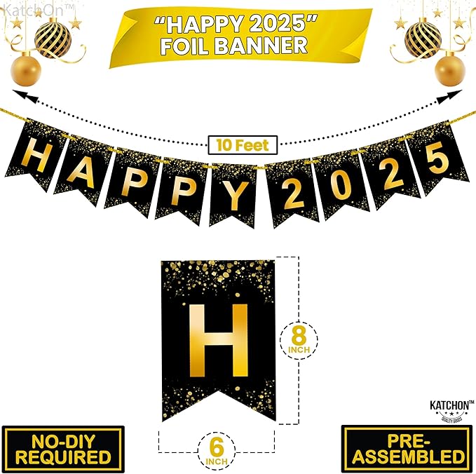 Katchon, Shiny Graduation 2025 Banner - Large 10 Feet, No DIY | Happy 2025 Banner, Graduations Decorations Class of 2025 | 2025 Sign, Class of 2025 for Graduations Decorations 2025