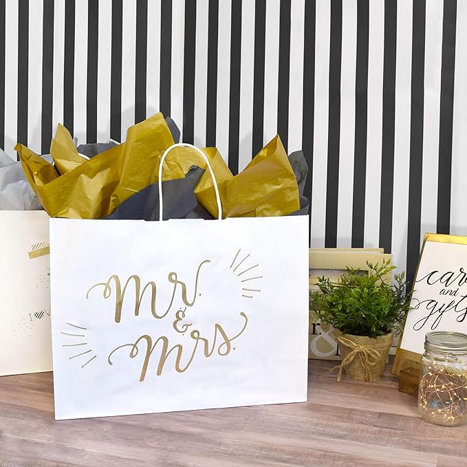 Prime Line Packaging White Gift Bags, Large Paper Bags with Handles for Small Business, Shopping, Boutique, Retail, Party Favors, Bulk, 16x6x12, 200 Pack