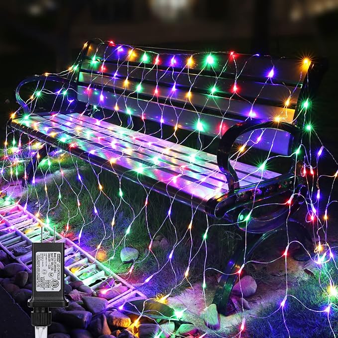 11.5ft x 5ft Christmas Net Lights Outdoor, 360 LED Net Lights with 8 Modes, Connectable, Timer, Waterproof Low Voltage Bush Mesh Fairy String Light for Yard Bush Christmas Indoor Decor (Multicolor)