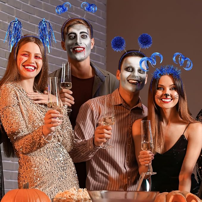 Censen 24 Pcs Pom Pom Headband Tinsel Wrapped Ponytail Head Bopper Costume Headwear Halloween Party Accessory