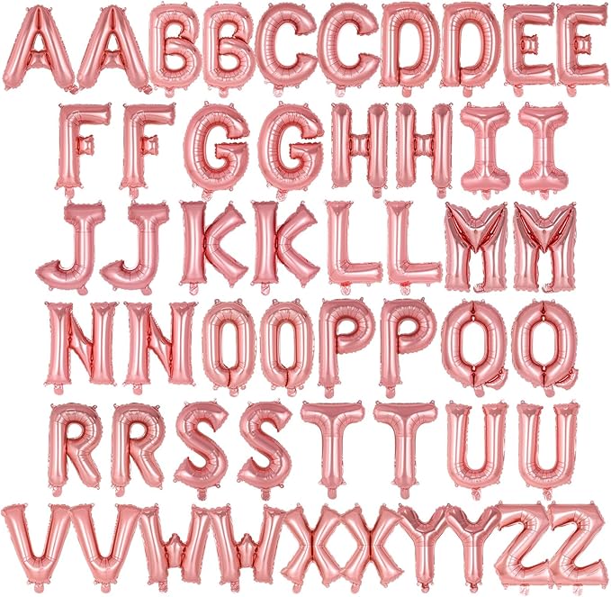 52 Pcs Rose Gold Letter Balloons,16 Inch Foil Alphabet Letter Balloons,Letter A-Z Balloon Banner Custom Phrase Balloon for Birthday Party Wedding Anniversary Decoration (Rosegold 52pcs)