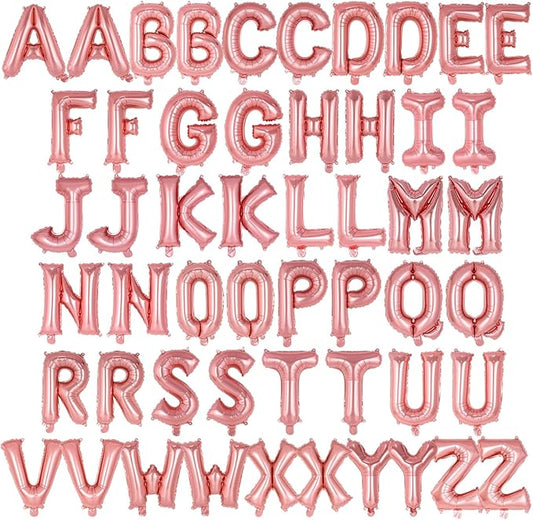 52 Pcs Rose Gold Letter Balloons,16 Inch Foil Alphabet Letter Balloons,Letter A-Z Balloon Banner Custom Phrase Balloon for Birthday Party Wedding Anniversary Decoration (Rosegold 52pcs)