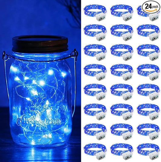 ZGWJ 24 Pack Fairy Lights Battery Operated, 7ft 20 Mini LED Fairy String Lights Silver Wire 3 Modes for DIY, Parties, Wedding, Bedroom, Halloween Christmas Decoration Blue