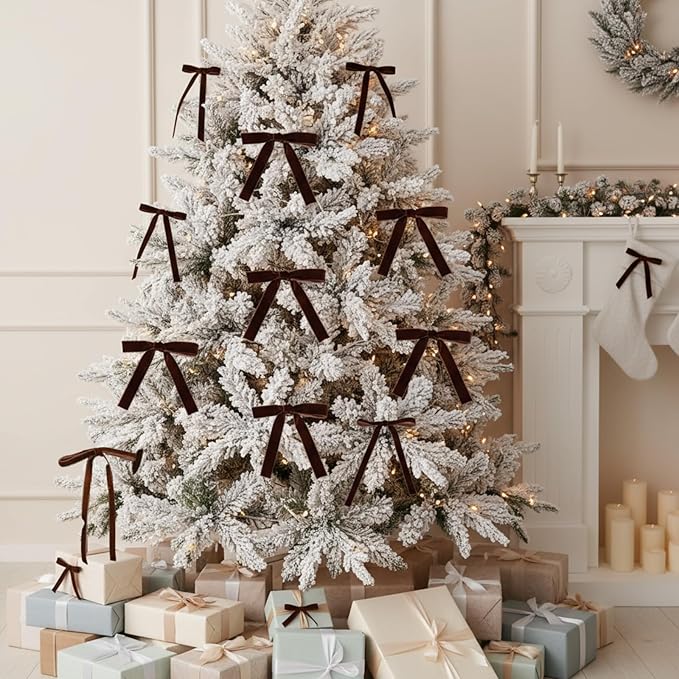 Yilloog 3/8'' 5/8'' 1'' 90 Yards Christmas Velvet Ribbon Vintage Satin Fabric Velvet Ribbon Roll for Christmas Tree Ornaments Decoration Gift Wrapping Bow DIY Crafts (Coffee)