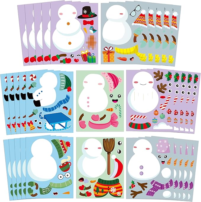 CY2SIDE Snowman Make a Face Sticker Sheets - 40PCS Make Your Own Winter Snowman Stickers Craft Games for Kids School Reward DIY Winter Christmas Party Favors for Kids Classroom Activities Home Project