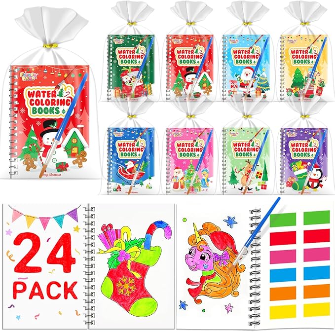 Coloring Books Party Favors for Kids - 24 Pack Christmas Mini Water Coloring Books for Kids Goodie Bags Stuffers Students Classroom Gifts Bulk, Return Gifts for Birthday Christmas Party Favors Bulk