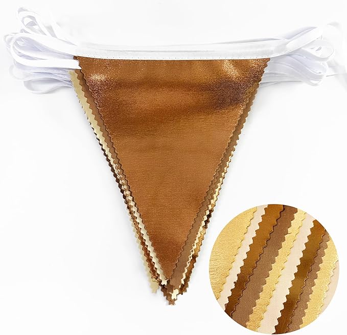 32Ft Martini Party Decorations Metallic Gold Brown Pennant Banner Fabric Triangle Flag Garland Streamers for A Tini Bit Older Birthday Boho Woodland Teddy Bear Jungle Baby Shower Bar Decor Supplies