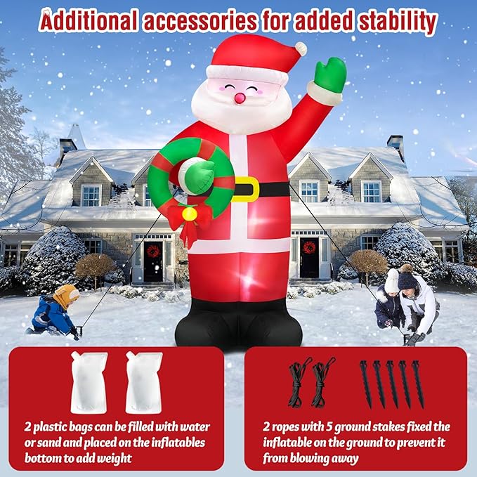 Danxilu 12 FT Giant Christmas Inflatable Santa Claus Outdoor Decorations Built-in LED Lights, Large Inflatable Santa Blow up Yard Decorations IP44 Waterproof Xmas Decor for Outside Lawn Holiday Party