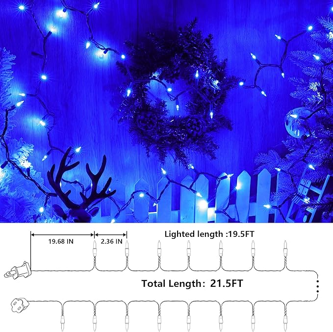 Joomer Mini Christmas String Lights - 19.5FT 100 LED Plug-in String Light, Connectable Waterproof Fairy Lights for Indoor Outdoor Decor, Patio, Home, Garden,Holiday,Christmas Decoration - Blue