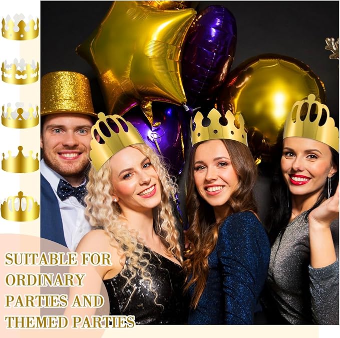 Crtiin 30 Pcs Gold Paper Crown for Adults Princess Hats Crafts Birthday Party Bulk Crowns for School Classroom(Stylish Style)