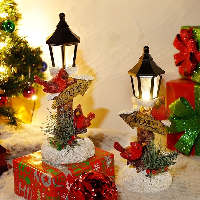 Glintoper 2 Pack Christmas Lighted Table Decorations, Tabletop Figurine, Battery Operated (Red Cardinal)