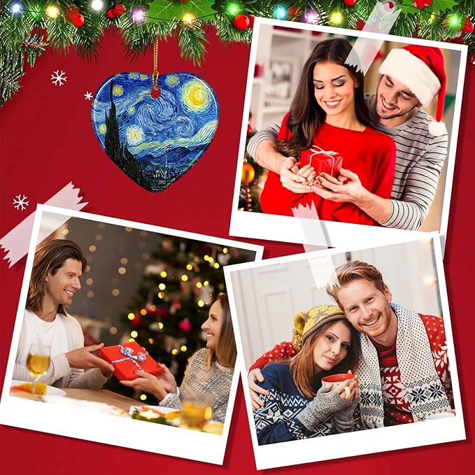 Christmas Tree Ornaments, Heart-Shaped Starry Night Art Ornament - Van Gogh Style Christmas Decoration - Classic Art Christmas Tree Ornament 2025.
