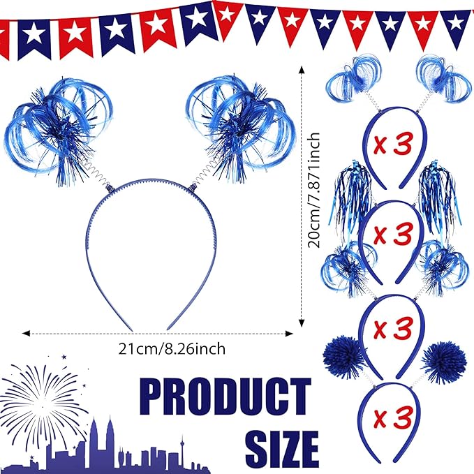 Censen 12 Pcs Christmas Pom Pom Headbands Spirit Party Headwear Tinsel Ponytails Head Bopper for Birthday Holiday